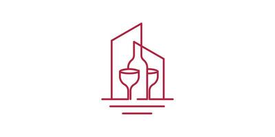 logo design combining the shape of a building with a wine bottle, minimalist logo design. vector