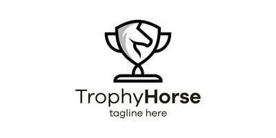 logo design combination of trophy shape with horse head, minimalist line logo design. vector