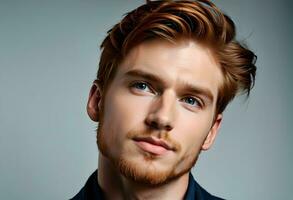 AI generated Close-up portrait of handsome young red-haired man posing photo