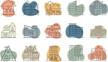 Web icons in line style. Icons of houses and buildings vector