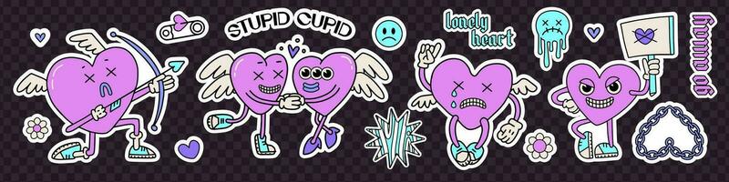 Anti valentines day stickers pack with heart shaped characters. Spooky and creepy element for valentine's day. Great for greeting card, invitations, tapestry for printing on T-shirts , stickers, mugs vector