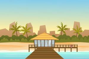 playa choza o bungalow en tropical isla complejo. vector ilustración.