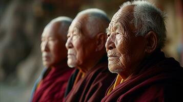 AI generated A group of buddhist monks standing together. Generative AI photo