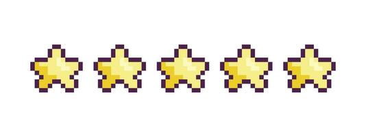 Pixel star rating, 8 bit, retro, y2k pixel icon on a completely white background vector