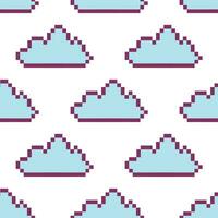 star pixel sky, stars and clouds seamless pattern, squares, retro vector