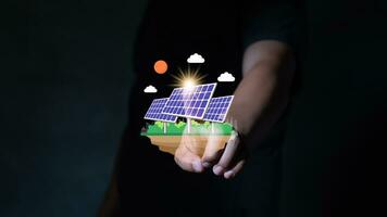 A engineering finger touch solar cell panel photo