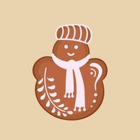 Snowman gingerbread, cookie. Illustration for printing, backgrounds, covers and packaging. Image can be used for greeting cards, posters, stickers and textile. Isolated on white background. vector