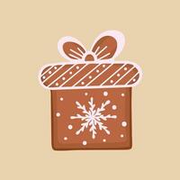 Christmas gift box gingerbread cookie. Illustration for printing, backgrounds, covers and packaging. Image can be used for greeting cards, posters and stickers. Isolated on white background. vector