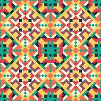 Vector seamless pattern of simple geometric shapes. Repeating endless ornament of squares, rhombuses and triangles. Colorful abstract background, wallpaper. Image with kaleidoscope effect, tiles