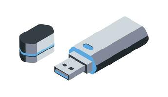 3d icono de USB destello memoria. computadora artilugio, portátil almacenamiento dispositivo. digital tecnologías para trabajar, estudiar, usuarios, oficina. aislado objeto en blanco antecedentes. vector ilustración en isométrica estilo