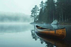 AI generated canoe in the water in nature with fog photo