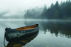 AI generated canoe in the water in nature with fog photo