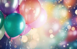 AI generated colorful balloons with beautiful bokeh background photo