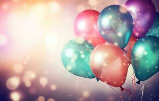 AI generated colorful balloons with beautiful bokeh background photo