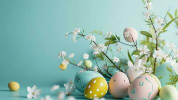 AI generated easter poster template with large copy space for text photo