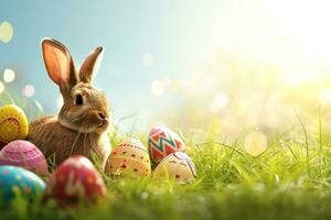 AI generated easter poster template with large copy space for text photo