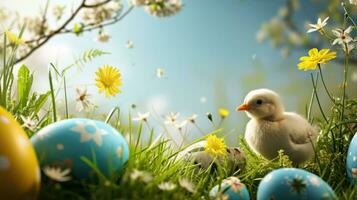 AI generated easter poster template with large copy space for text photo