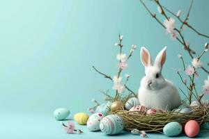 AI generated easter poster template with large copy space for text photo