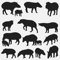 tapir animal silhouette set vector