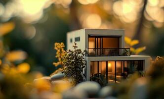 AI generated miniature house on nature background photo