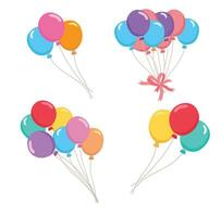Balloons vector illustration set in cartoon style. Colorful bunch of balloons. Flying balloon clip art. Decoration items for party. Flat vector isolated on white background.