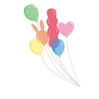 Balloons vector illustration set in cartoon style. Colorful bunch of balloons with different shapes. Flying balloon clip art. Decoration items for party. Flat vector isolated on white background.