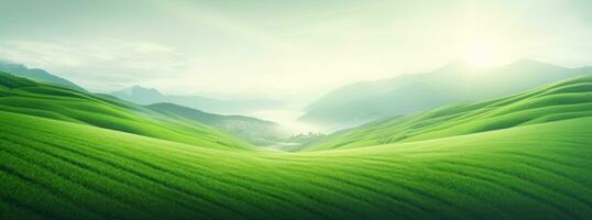 AI generated green field of grass in blurred light photo