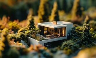 ai generado miniatura casa en naturaleza antecedentes foto