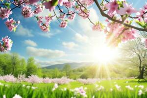 AI generated spring poster template with large copy space for text photo