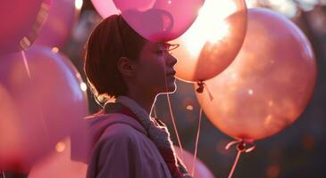 ai generado joven niña con globos foto