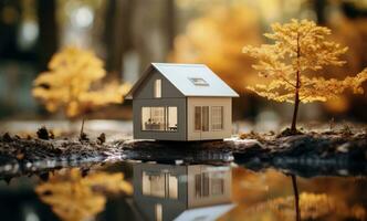AI generated miniature house on nature background photo