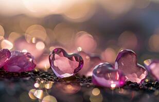 AI generated many pink hearts shaped into diamonds and glitter photo