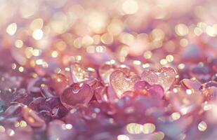 AI generated many pink hearts shaped into diamonds and glitter photo