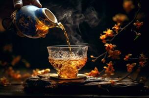 AI generated tea being poured into a glass photo