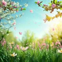 AI generated spring poster template with large copy space for text photo