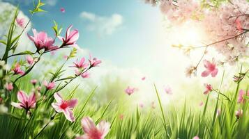 AI generated spring poster template with large copy space for text photo