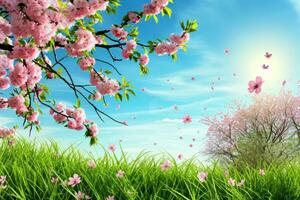 AI generated spring poster template with large copy space for text photo