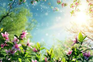 AI generated spring poster template with large copy space for text photo