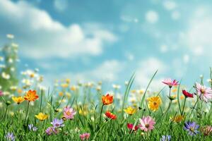 AI generated spring poster template with large copy space for text photo