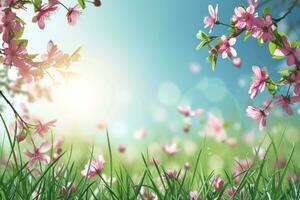 AI generated spring poster template with large copy space for text photo