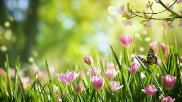 AI generated spring poster template with large copy space for text photo