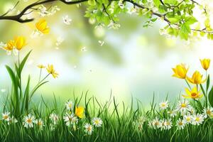 AI generated spring poster template with large copy space for text photo