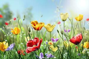 AI generated spring poster template with large copy space for text photo