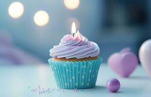 AI generated a cupcake with a birthday candle and other toys photo