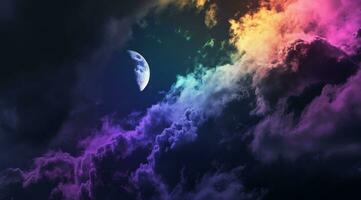 ai generado un arco iris nube es siendo iluminado arriba por el ligero de Luna color nube foto