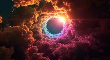 AI generated a colorful ring of clouds with light coming from it photo