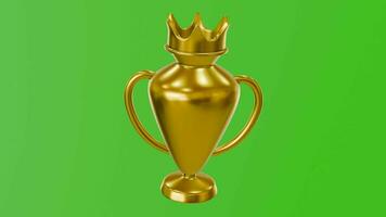3d ouro troféu com verde tela fundo. perfeito looping, 60. fps. video