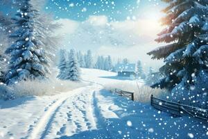 AI generated winter poster template with large copy space for text photo