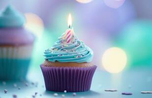 AI generated a cupcake with a birthday candle and other toys photo