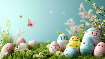 AI generated easter poster template with large copy space for text photo